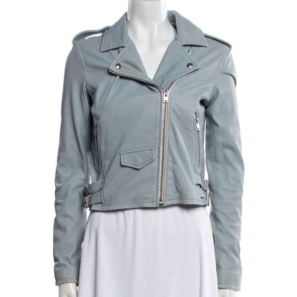 IRO Ashville Lamb Leather Moto Biker Jacket Size 38/US6 Blue